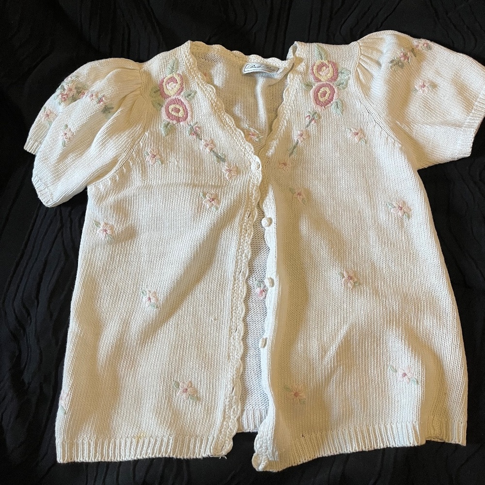 Cottagecore/ Grannycore Floral Spring Cardigan Soft Girl Feminine Button Up Med